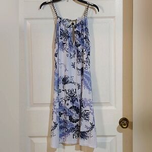 Floral Chain Strap Dress in Blue and White